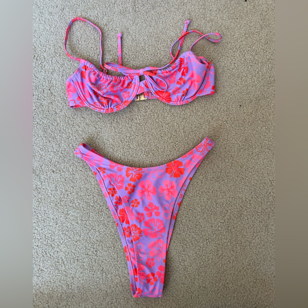 Kulani Kini Ruched Underwire Bikini Top + High Leg Vintage Bottom